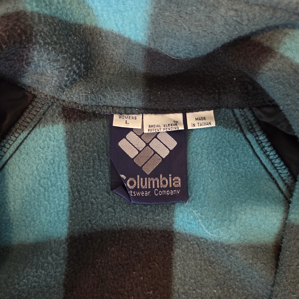 Columbia Teal and Black Plaid Fleece Jacket - Picture 2 of 3